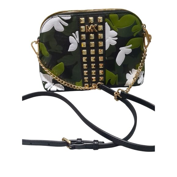 Michael Kors Butterfly Camo Crossbody Bag Studded Leather Zip Chain Purse - Picture 1 of 16
